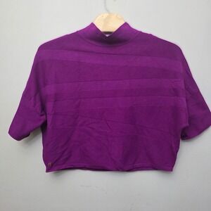 Joseph Ribkoff Knit Top Women L Purple Mock Neck Batwing Cropped Textured Modern